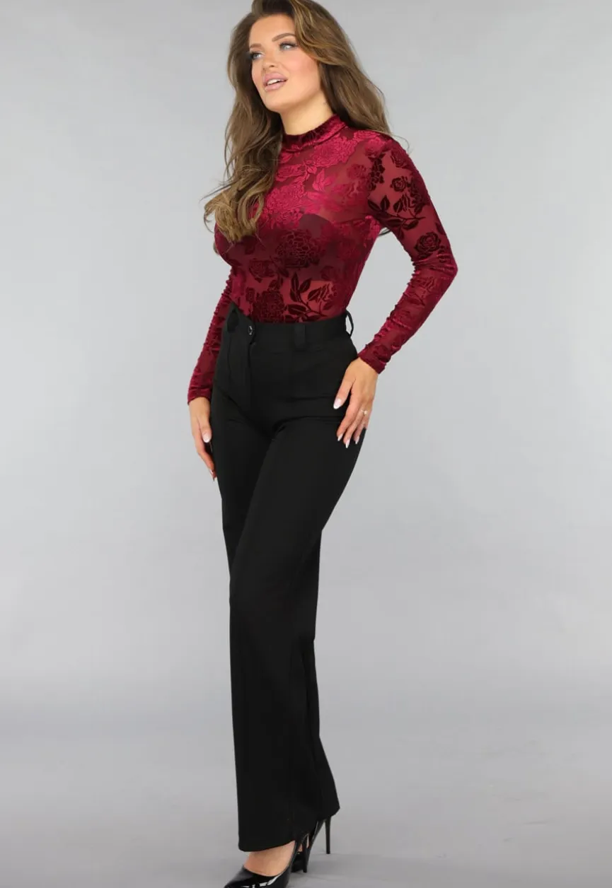 Bordeaux Rode Velvet Bloemen Bodysuit
