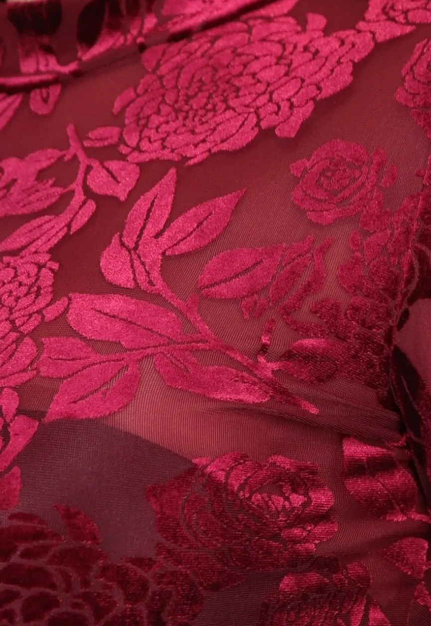 Bordeaux Rode Velvet Bloemen Bodysuit