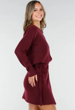 Bordeauxrood Gebreid Vest met Lange Mouwen en Knopen