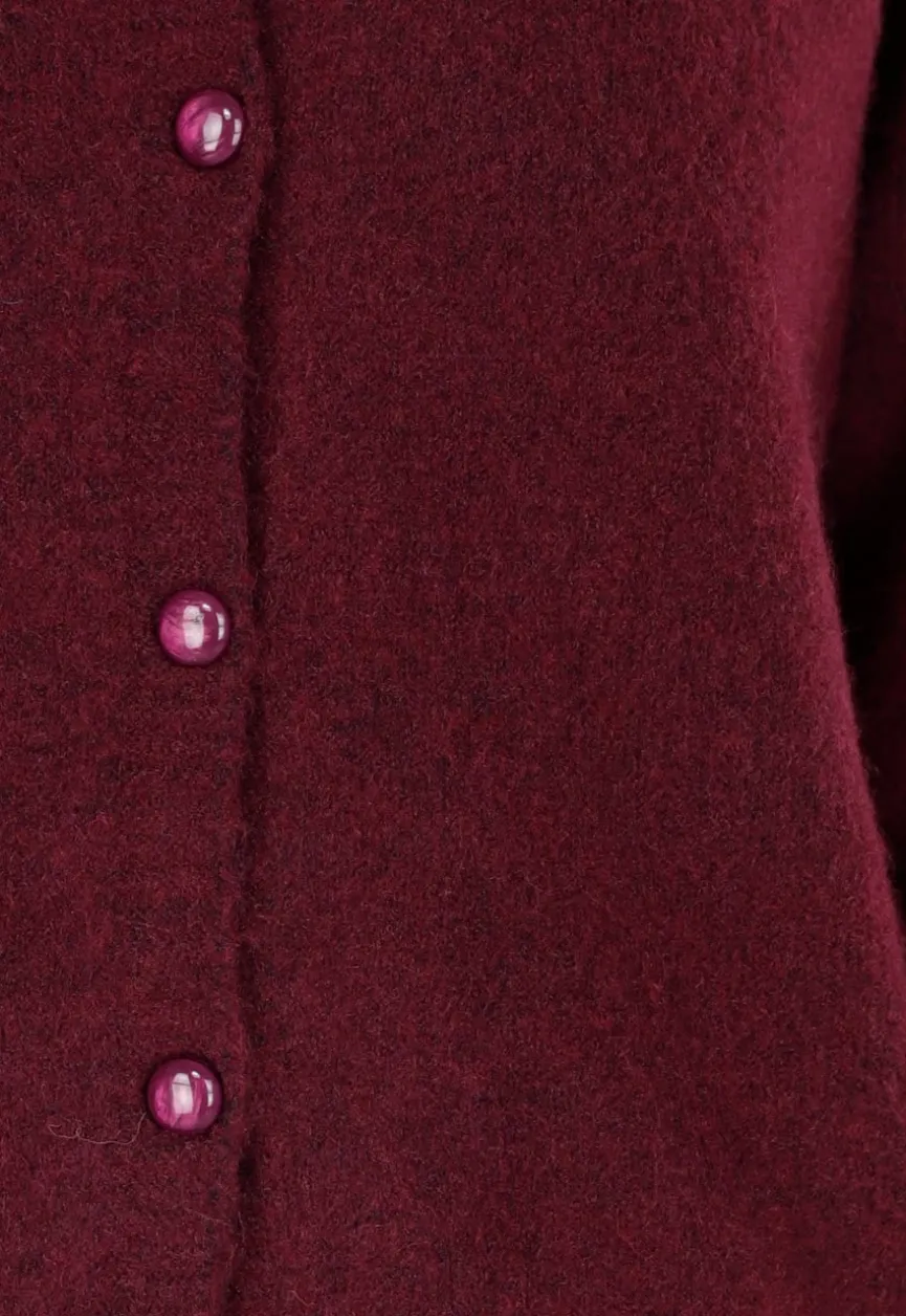 Bordeauxrood Gebreid Vest met Lange Mouwen en Knopen