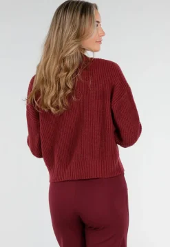 Bordeauxrood Ribgebreid Vest met Rits