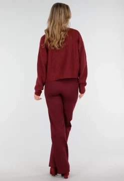 Bordeauxrood Ribgebreid Vest met Rits