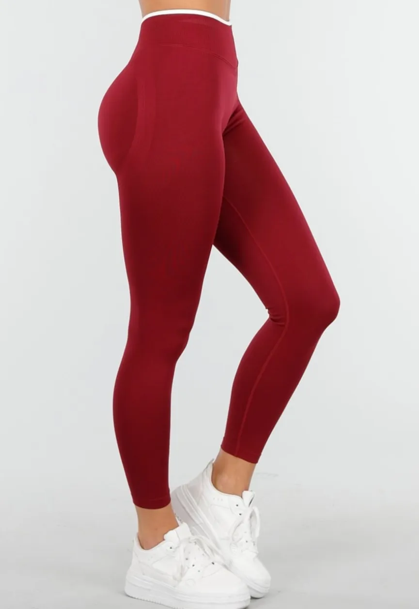 Bordeaux Sportlegging met Hoge Taille en Stretch