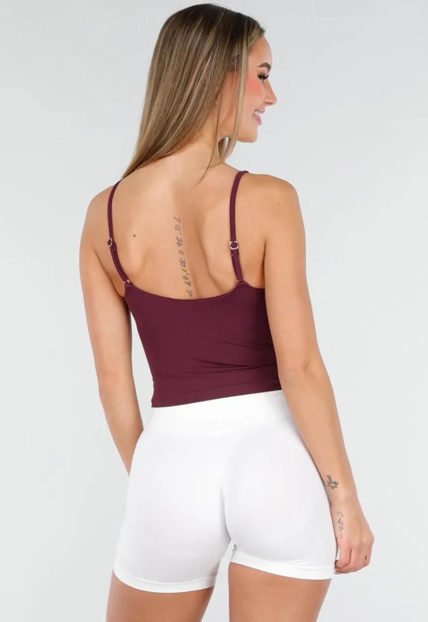 Bordeaux Sport Top met Spaghettibandjes en Pads