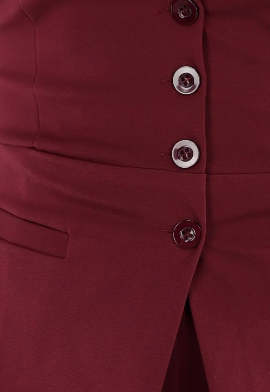 Bordeaux Strapless Korsettop met Knopen en Giletlook