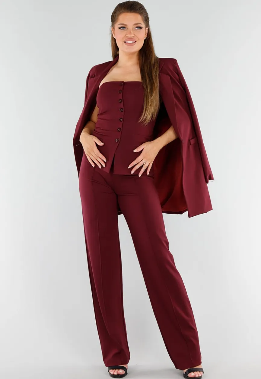 Bordeaux Strapless Korsettop met Knopen en Giletlook