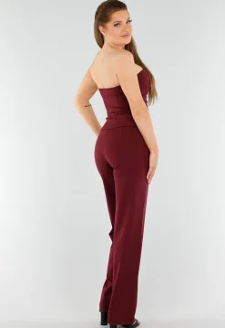 Bordeaux Strapless Korsettop met Knopen en Giletlook