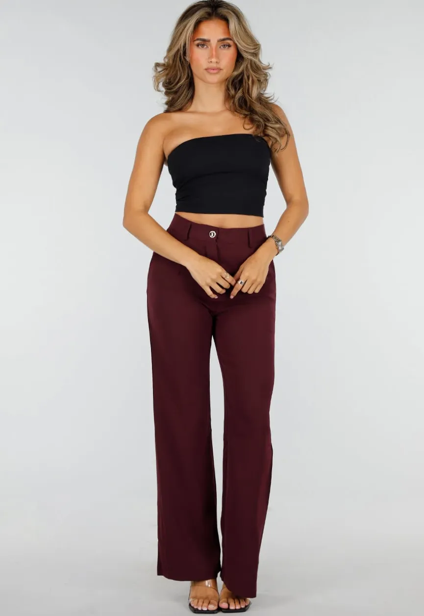 Bordeaux Wide Leg Broek met High Waist