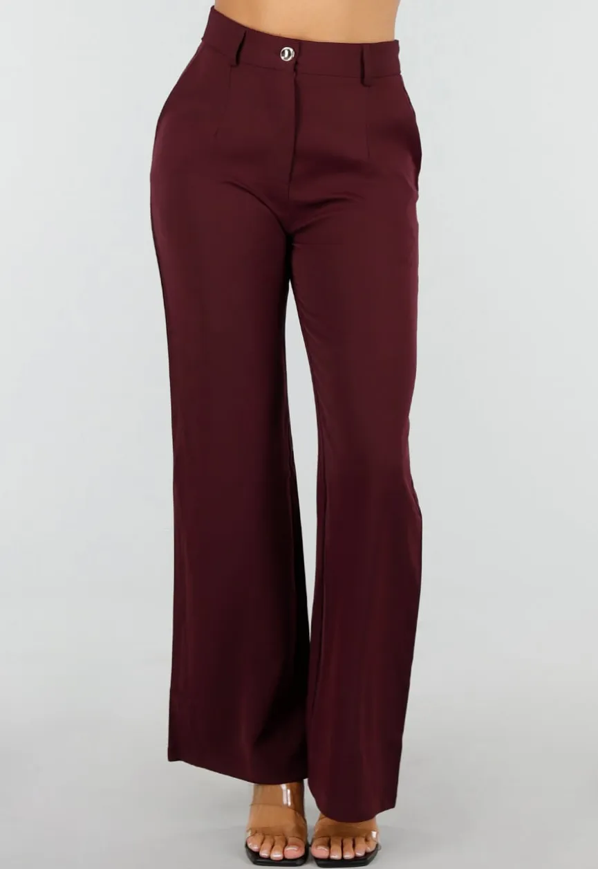 Bordeaux Wide Leg Broek met High Waist
