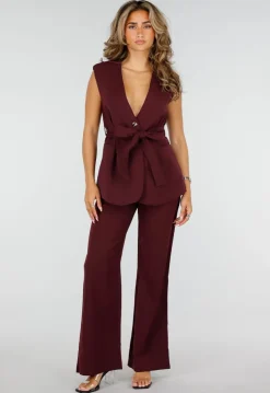 Bordeaux Wide Leg Broek met High Waist