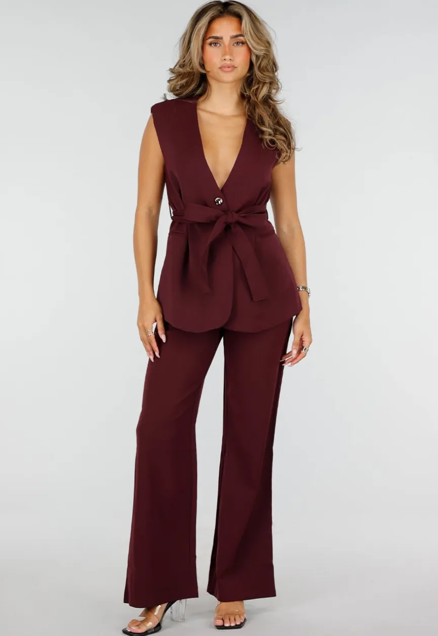Bordeaux Wide Leg Broek met High Waist