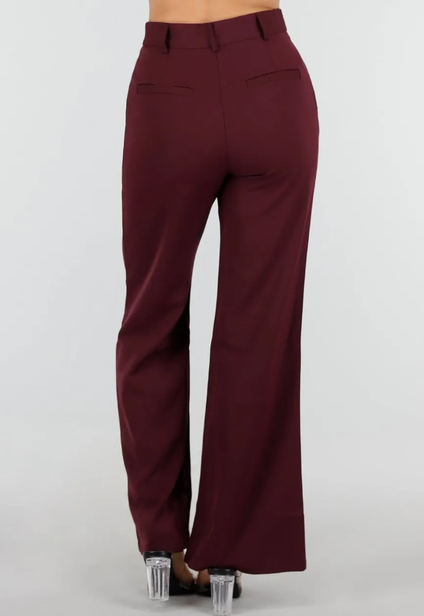Bordeaux Wide Leg Broek met High Waist