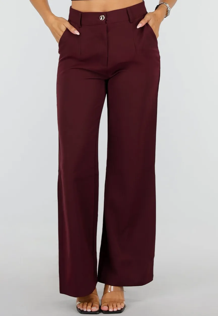 Bordeaux Wide Leg Broek met High Waist