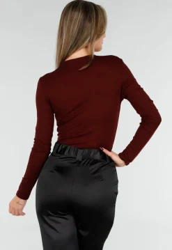 Bordeaux Wrap Bodysuit met Lange Mouw