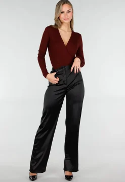 Bordeaux Wrap Bodysuit met Lange Mouw