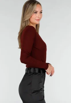 Bordeaux Wrap Bodysuit met Lange Mouw