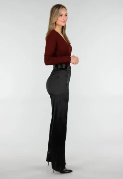 Bordeaux Wrap Bodysuit met Lange Mouw