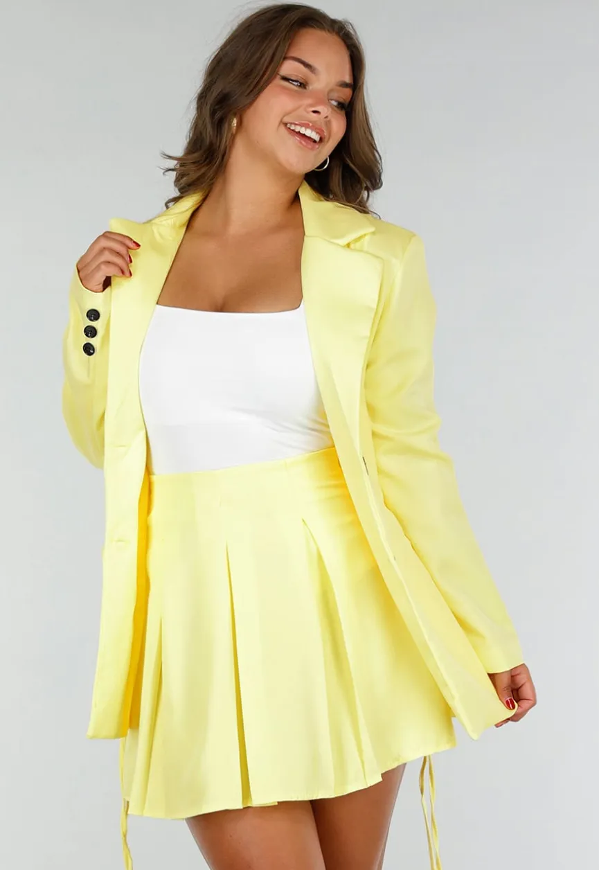 Botergele Blazer Rok Set met Korsetveters en Geplooide Rok met Stretch