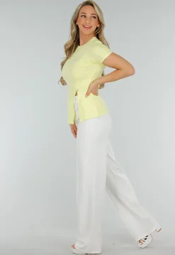 Botergele Stretch Top met Split en Korte Mouwen