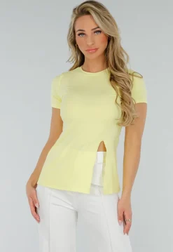 Botergele Stretch Top met Split en Korte Mouwen