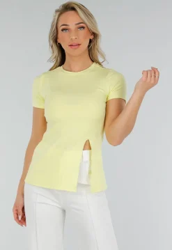 Botergele Stretch Top met Split en Korte Mouwen