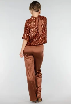 Bronzen Pailletten Top met Korte Mouwen