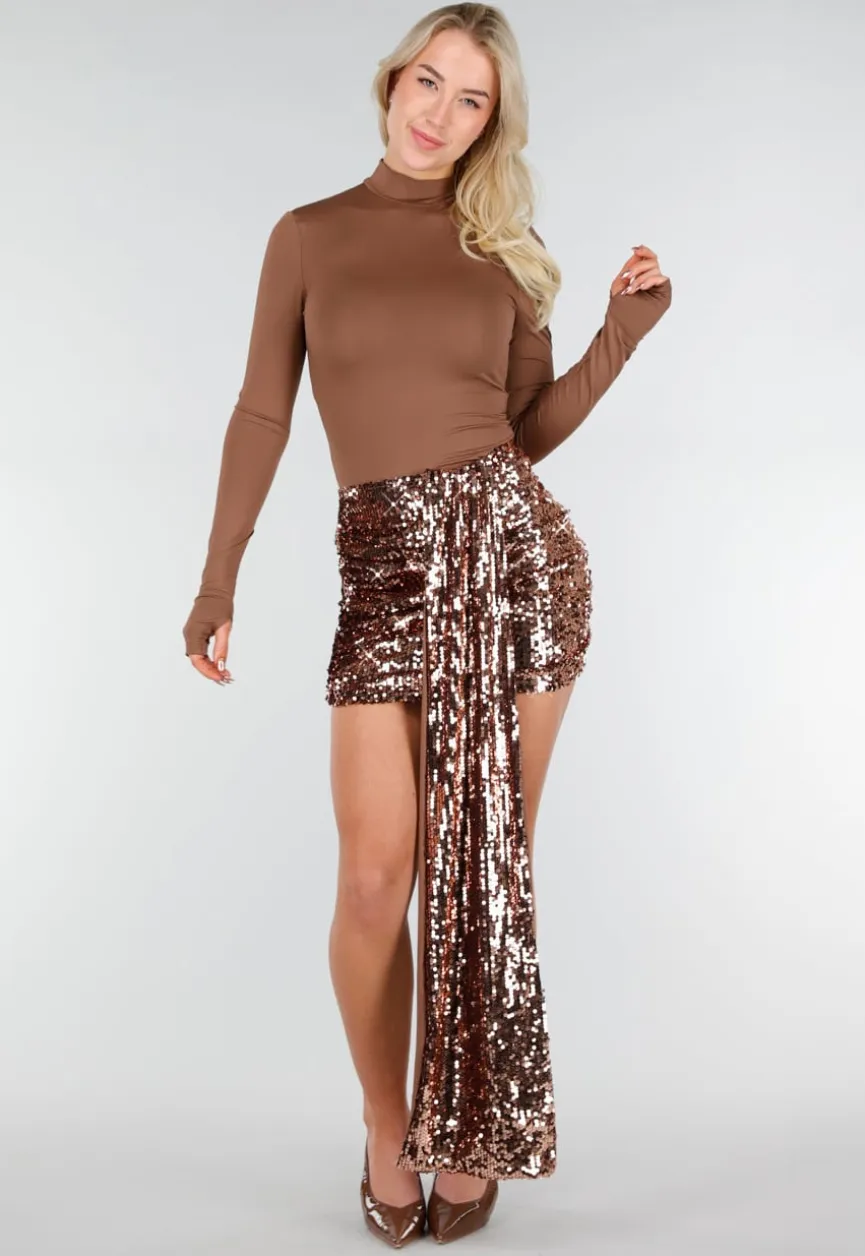 Bruin Bronzen Pailletten Rok Set met Top