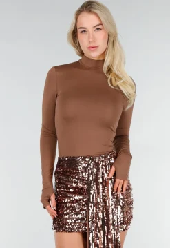 Bruin Bronzen Pailletten Rok Set met Top
