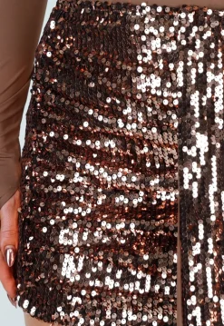 Bruin Bronzen Pailletten Rok Set met Top
