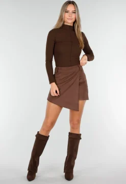 Bruine Asymmetrische Skort met Riemlusjes