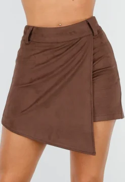 Bruine Asymmetrische Skort met Riemlusjes