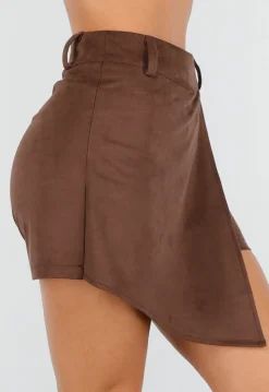 Bruine Asymmetrische Skort met Riemlusjes