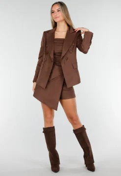 Bruine Asymmetrische Skort met Riemlusjes
