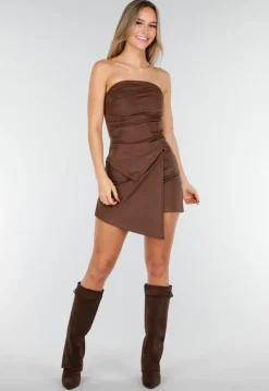 Bruine Asymmetrische Skort met Riemlusjes