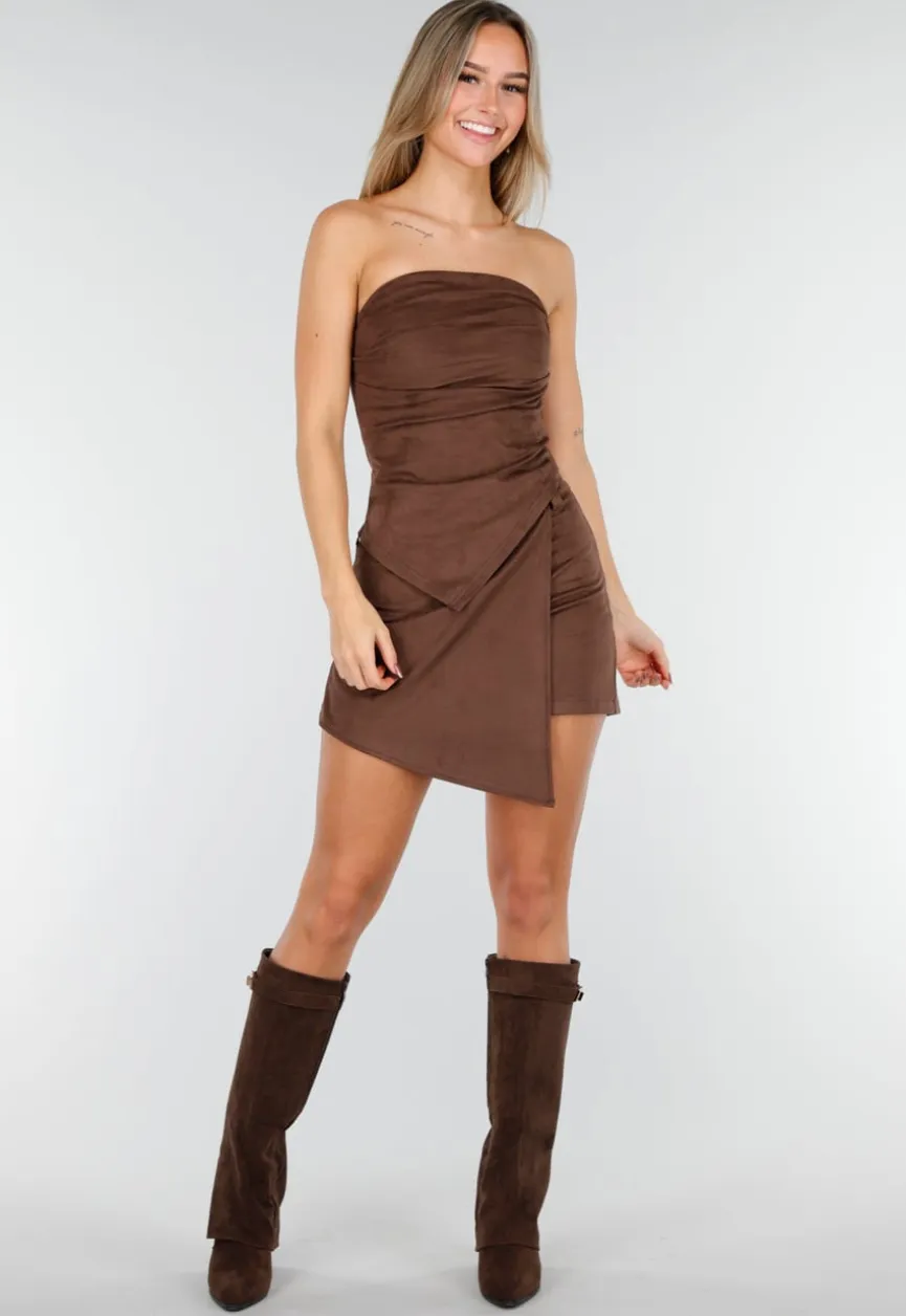 Bruine Asymmetrische Skort met Riemlusjes