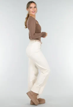 Bruine Asymmetrische Stretch Top met Lange Mouwen en Rimpeldetail