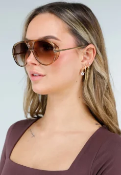Bruine Aviator Zonnebril met Gouden Pootjes