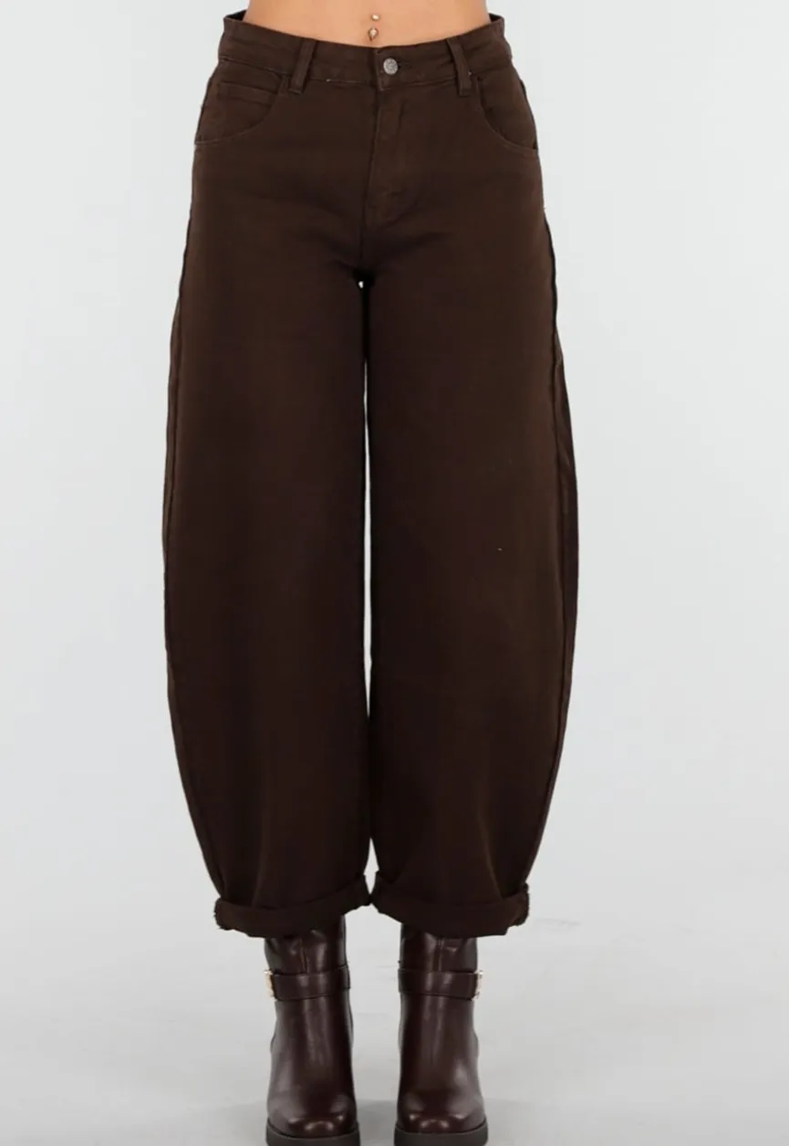 Bruine Balloon Jeans met Hoge Taille