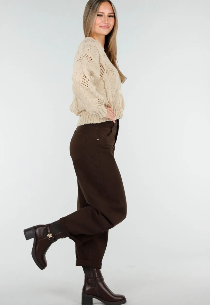 Bruine Balloon Jeans met Hoge Taille