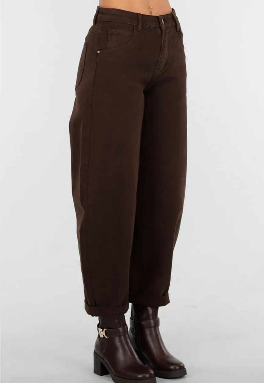 Bruine Balloon Jeans met Hoge Taille
