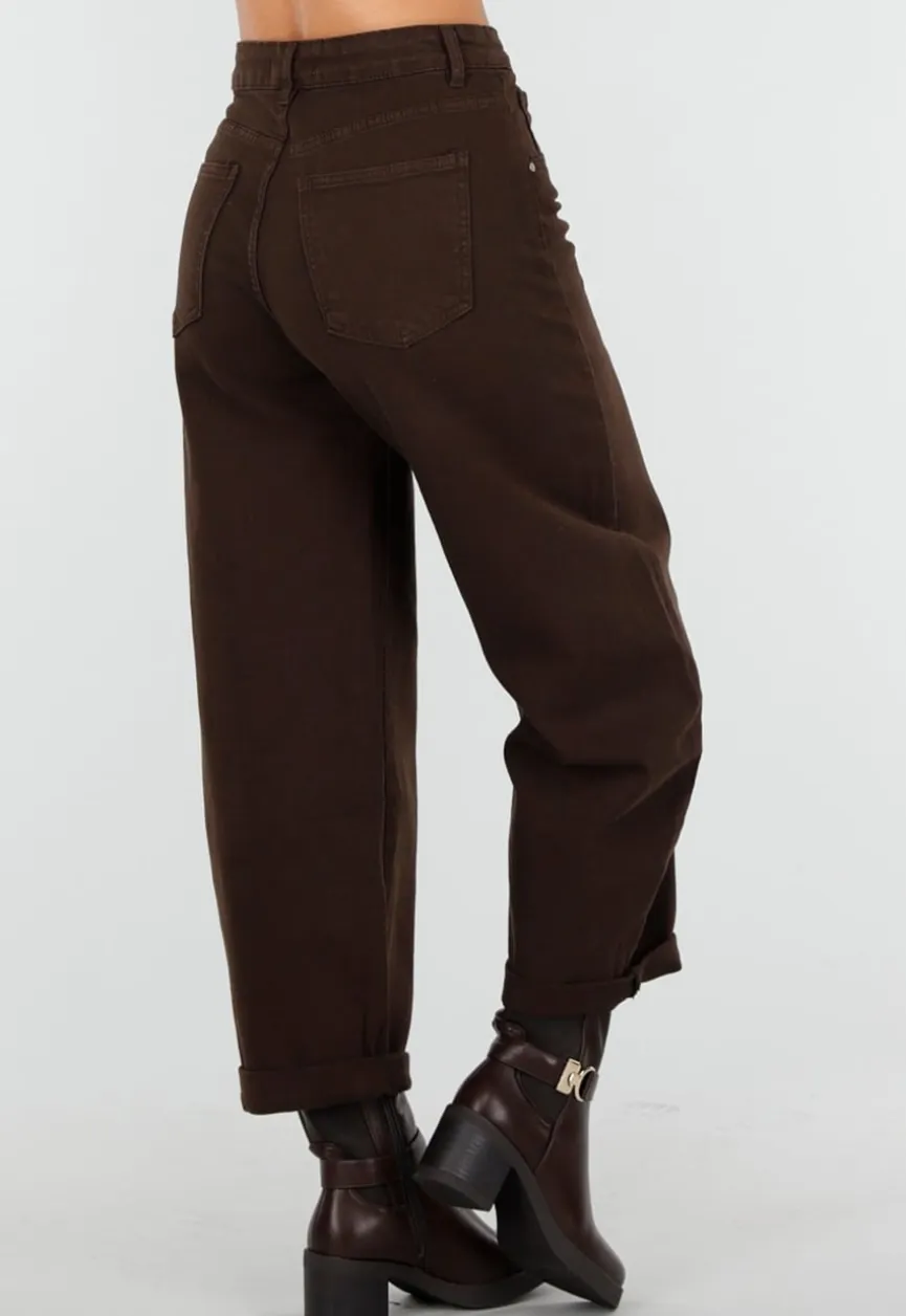 Bruine Balloon Jeans met Hoge Taille