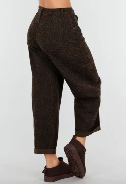 Bruine Barrel Jeans met Subtiele Animalprint en Omgeslagen Zoom