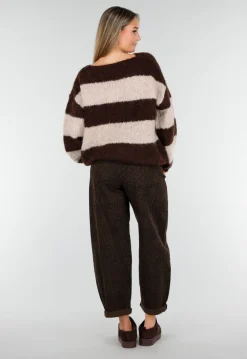 Bruine Barrel Jeans met Subtiele Animalprint en Omgeslagen Zoom