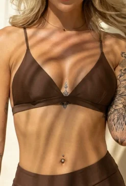 Bruine Bikinitop met Uitneembare Pads in Triangel
