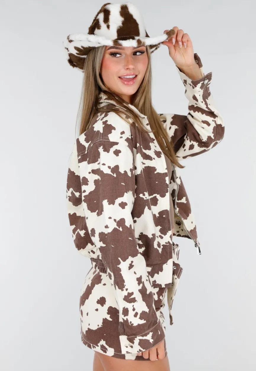 Bruine Cowboyhoed met Koeienprint