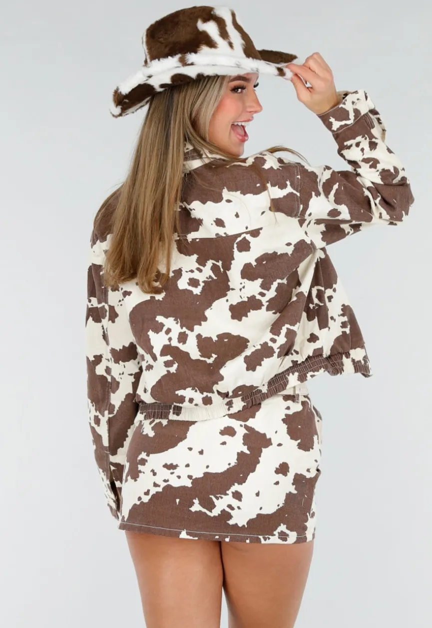 Bruine Cowboyhoed met Koeienprint