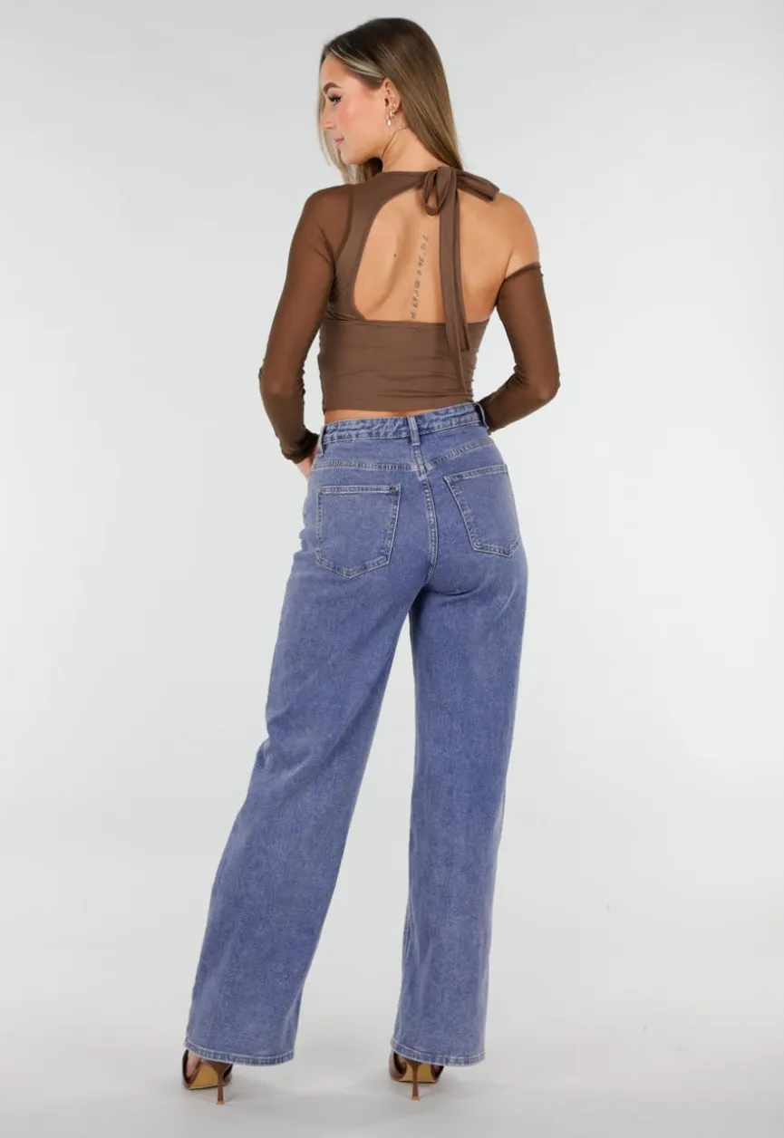 Bruine Crop Top met Gedraaide Voorzijde