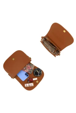 Bruine Crossbody Tas met Brede Schouderband en Gouden Accenten
