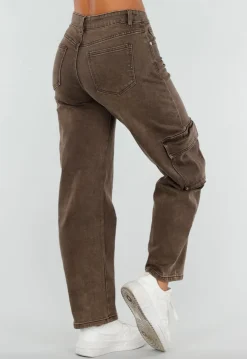 Bruine Denim Cargo Barrel Jeans met Zijzakken