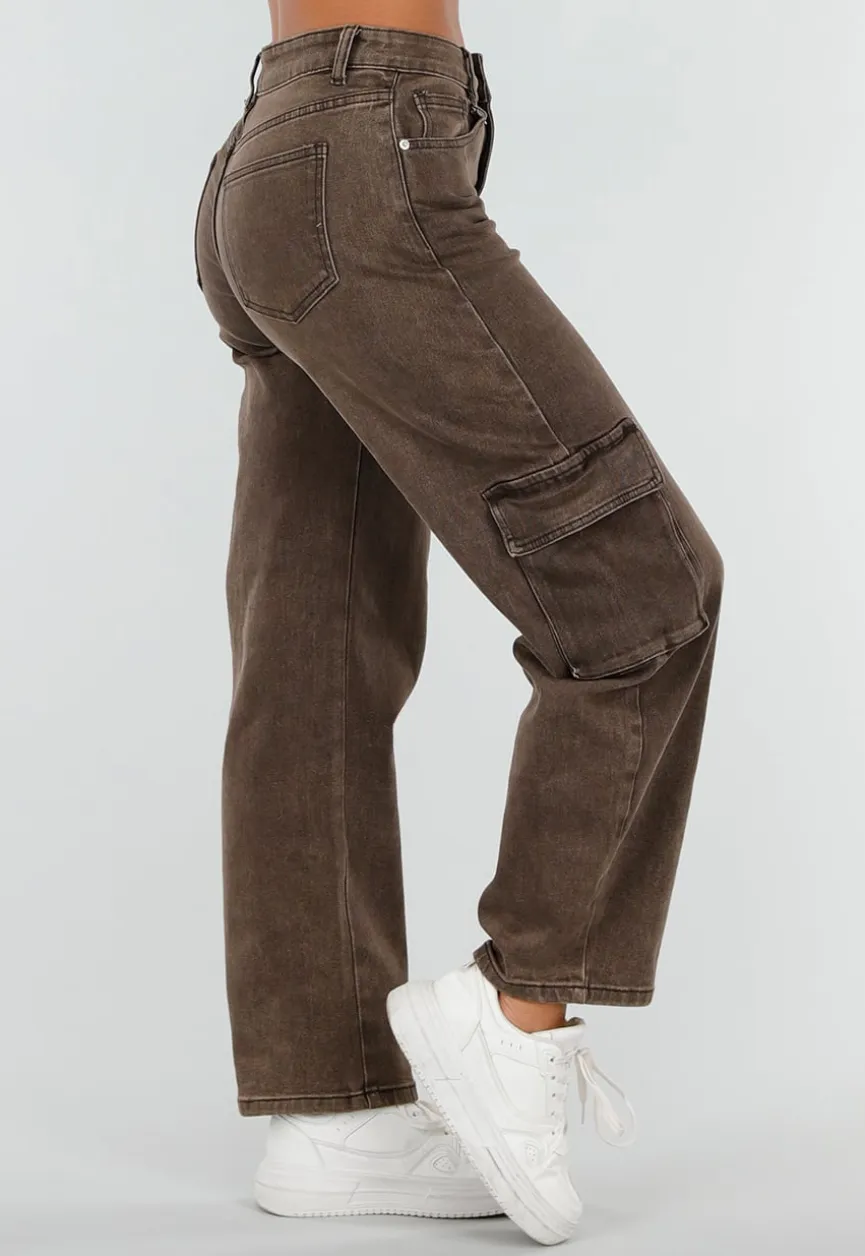 Bruine Denim Cargo Barrel Jeans met Zijzakken